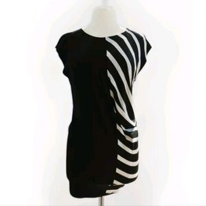 Mason Womens Small Neutral Black Gray Asymmetrical Striped Dress Size Small